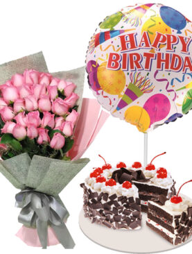 Pink Roses, Cake, Baloon - Combo Gifts